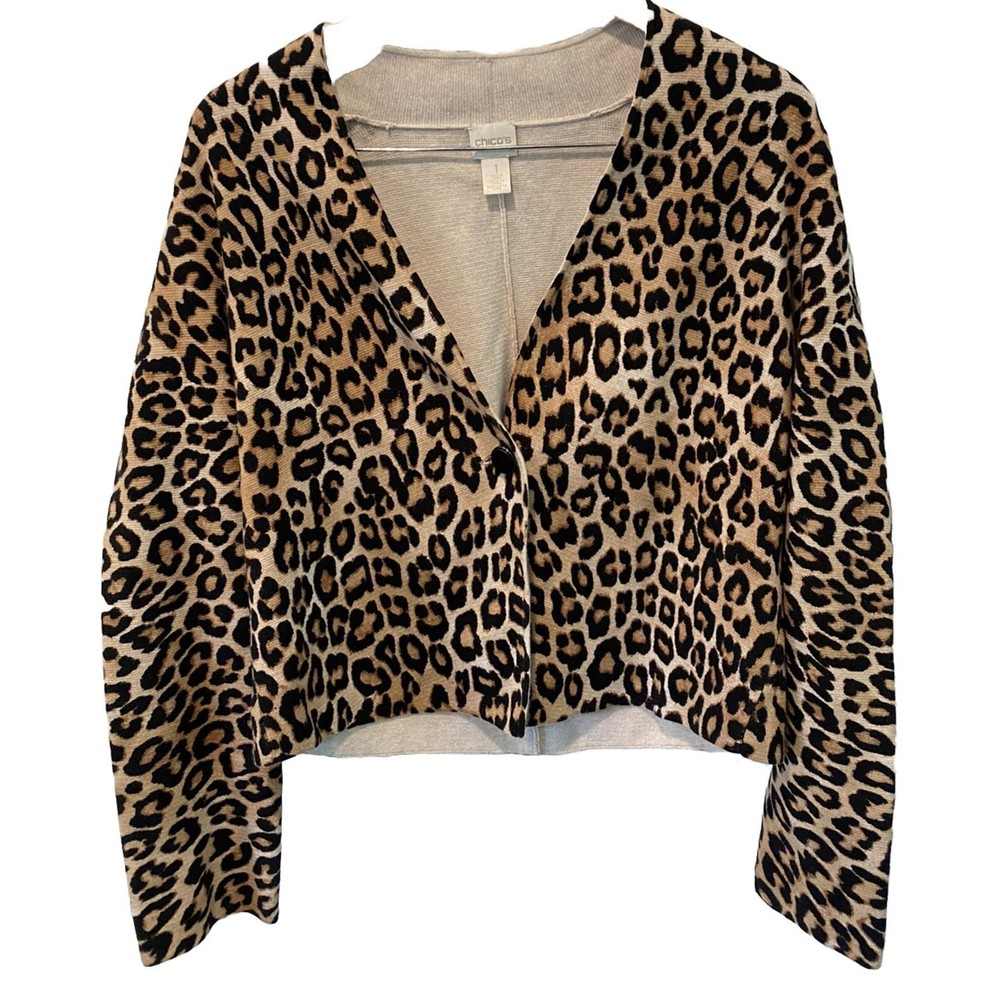 Chico's Lylah Cheetah Print One Button Closure Cardigan Size 1